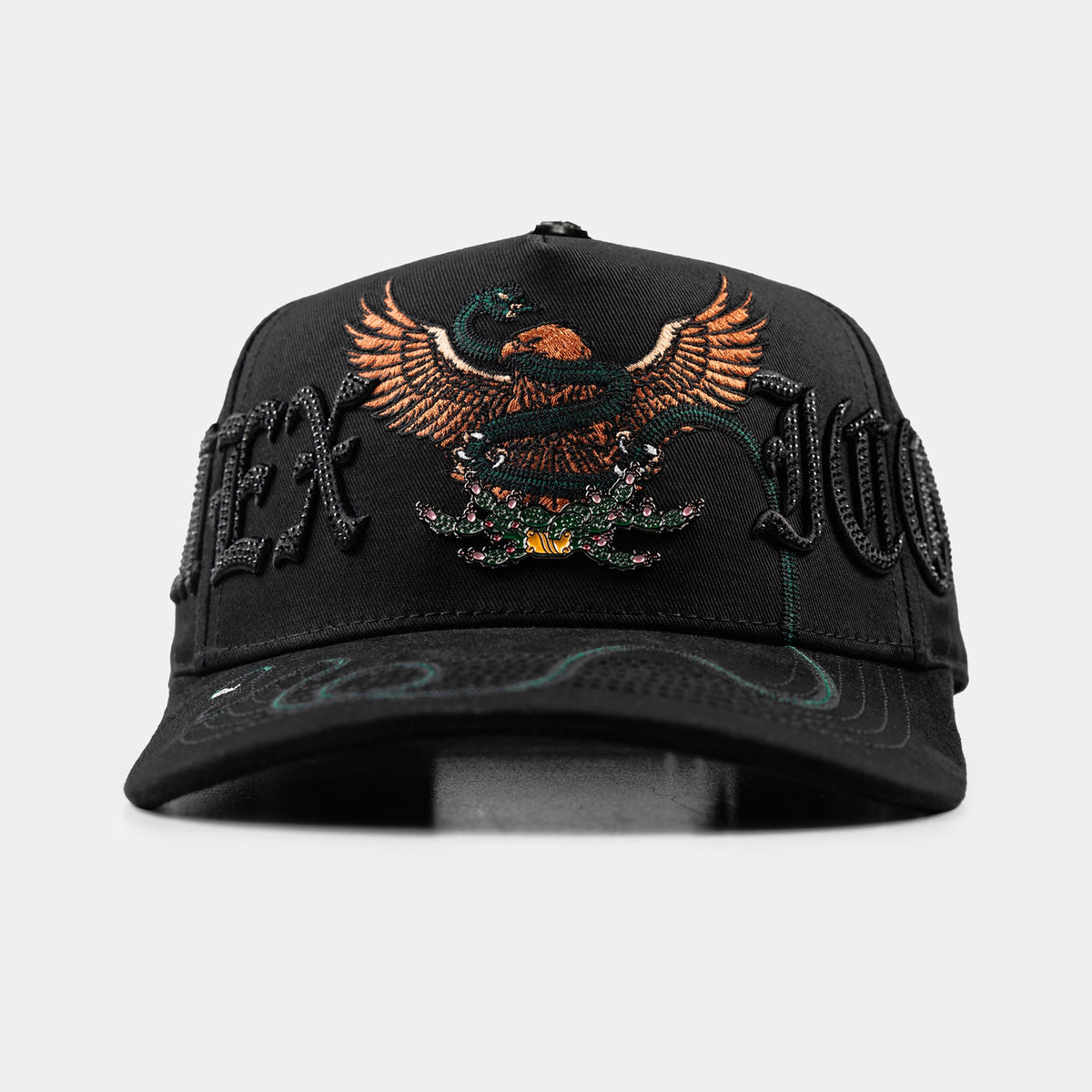 Viva México Black Eagle Hat by Italiense, front eagle design view