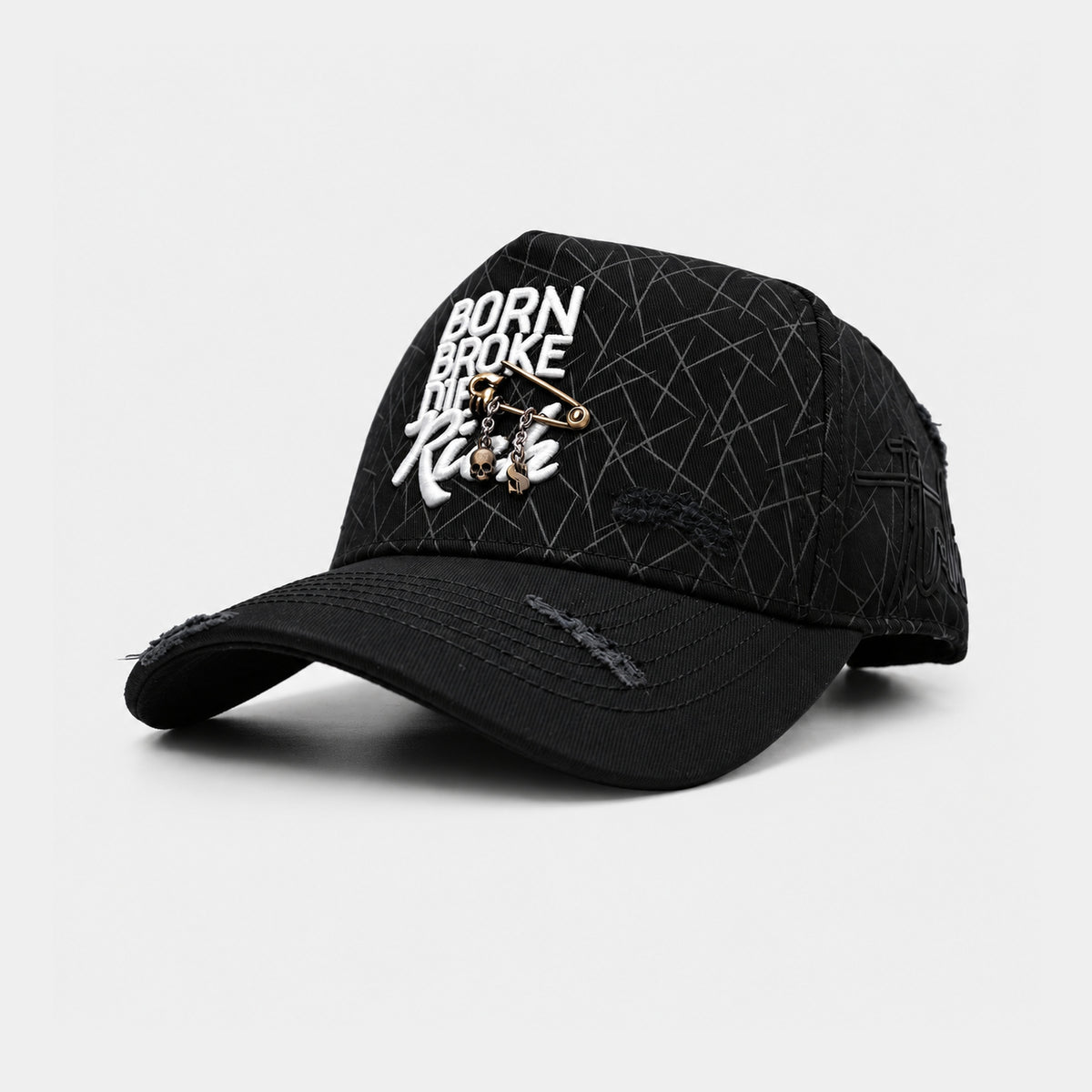 Born Broke Die Rich Black Hat by Italiense, three-quarter front view