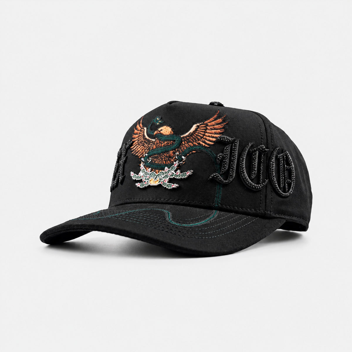 Viva México Black Eagle Hat by Italiense, three-quarter front view