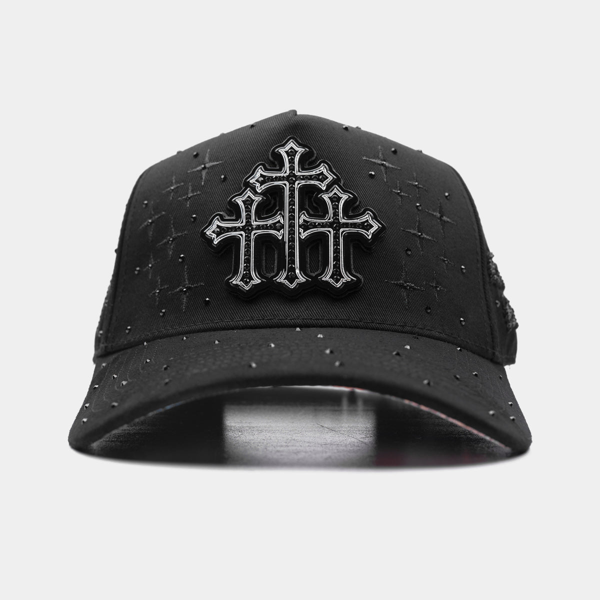 111 Cruces Black & Silver Hat by Italiense, front silver cross design view
