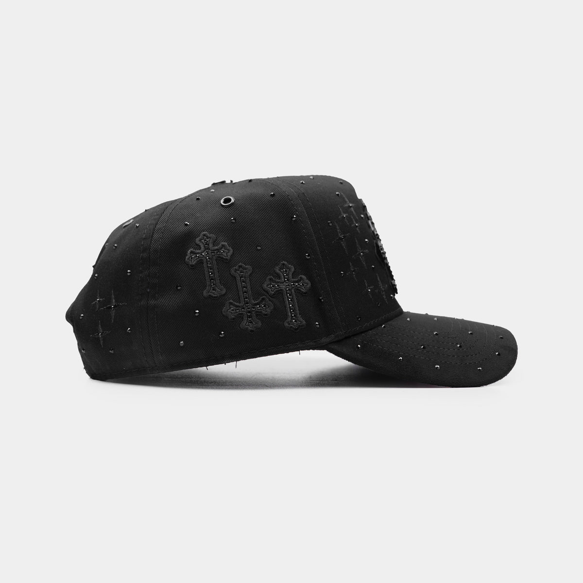 111 Cruces Black & Silver Hat by Italiense, opposite side cross graphic view